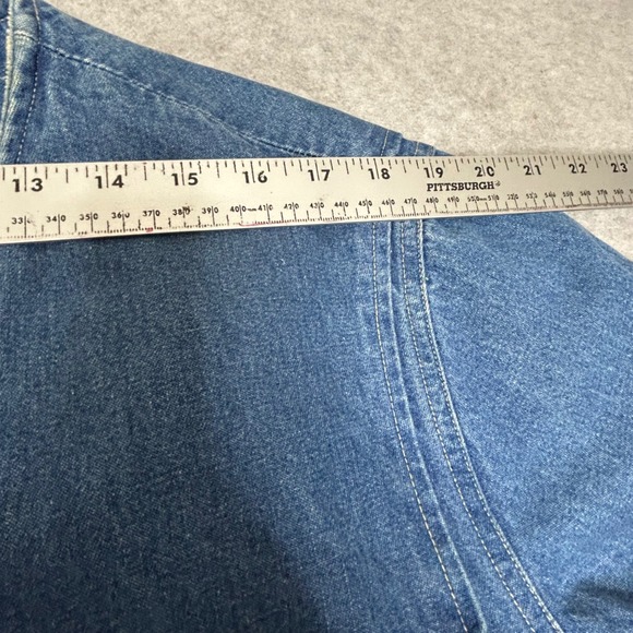 Denim & Co Long Denim Coat 1X Removable rainbow Flannel Lining Button Front barn - Picture 6 of 12